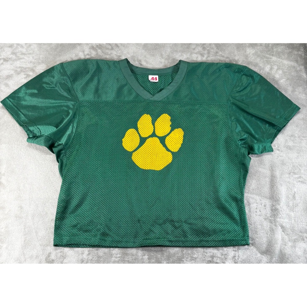 A4 Football Practice Jersey Mens L/XL Green Excellent Paw Print Mesh Crop Top